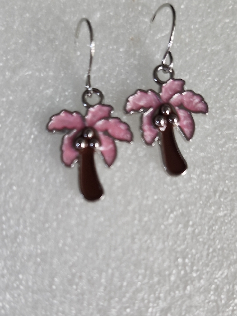 Hand Crafted Pink Palm Tree Enamel Drop Earrings for Women